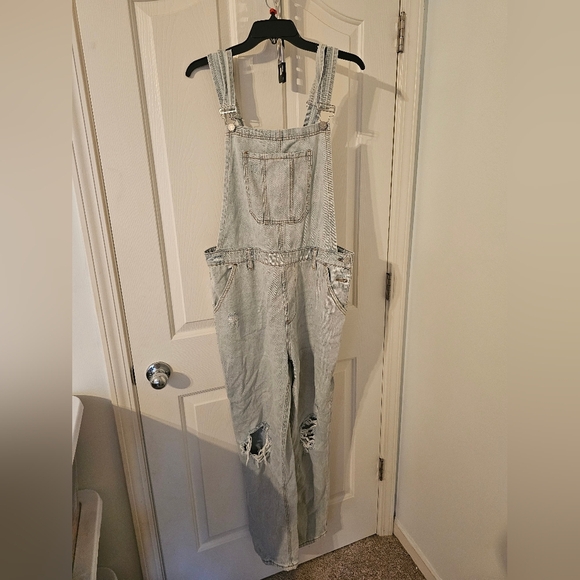 Risen Jean Los Angeles NWT Distressed Relaxed Fit Denim Overalls Size XL - Picture 1 of 6